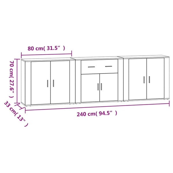 vidaXL Sideboards 3 pcs. Black Engineered Wood