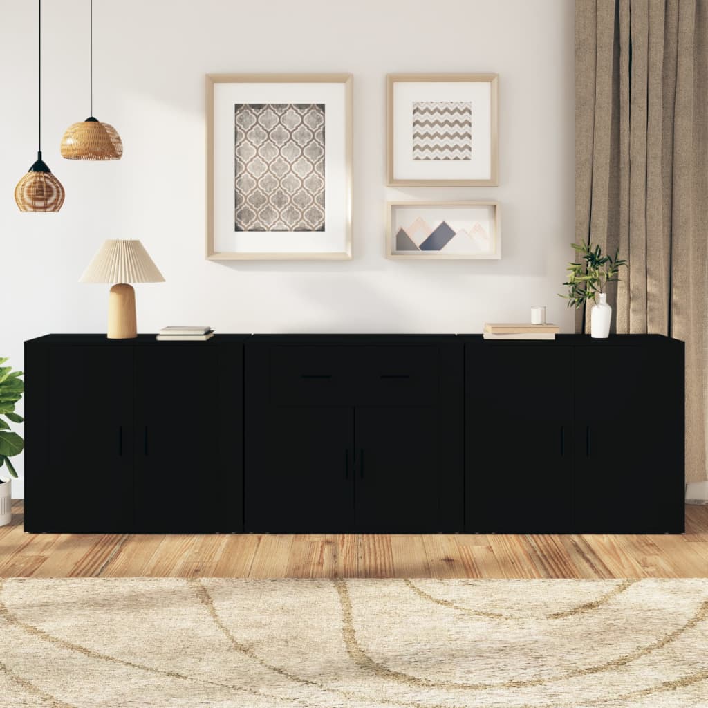 vidaXL Sideboards 3 pcs. Black Engineered Wood