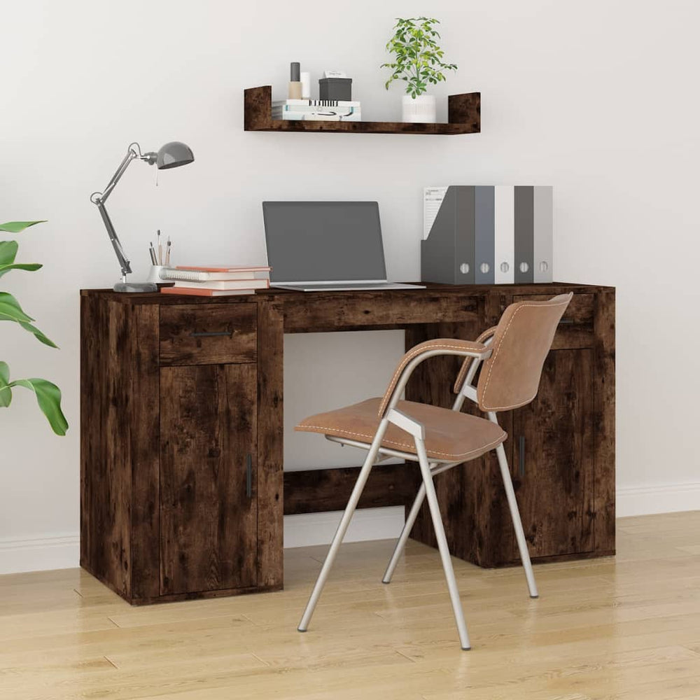 vidaXL Desk with Storage Smoked Oak Engineered Wood