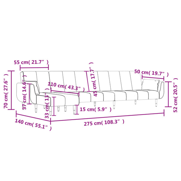 Schlafsofa in L-Form Schwarz 275x140x70 cm Samt