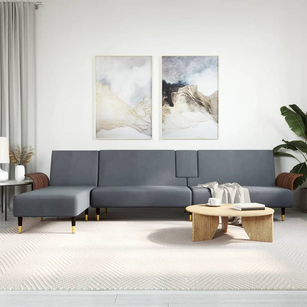vidaXL L-shaped Sofa Bed Dark Grey 279x140x70 cm Velvet