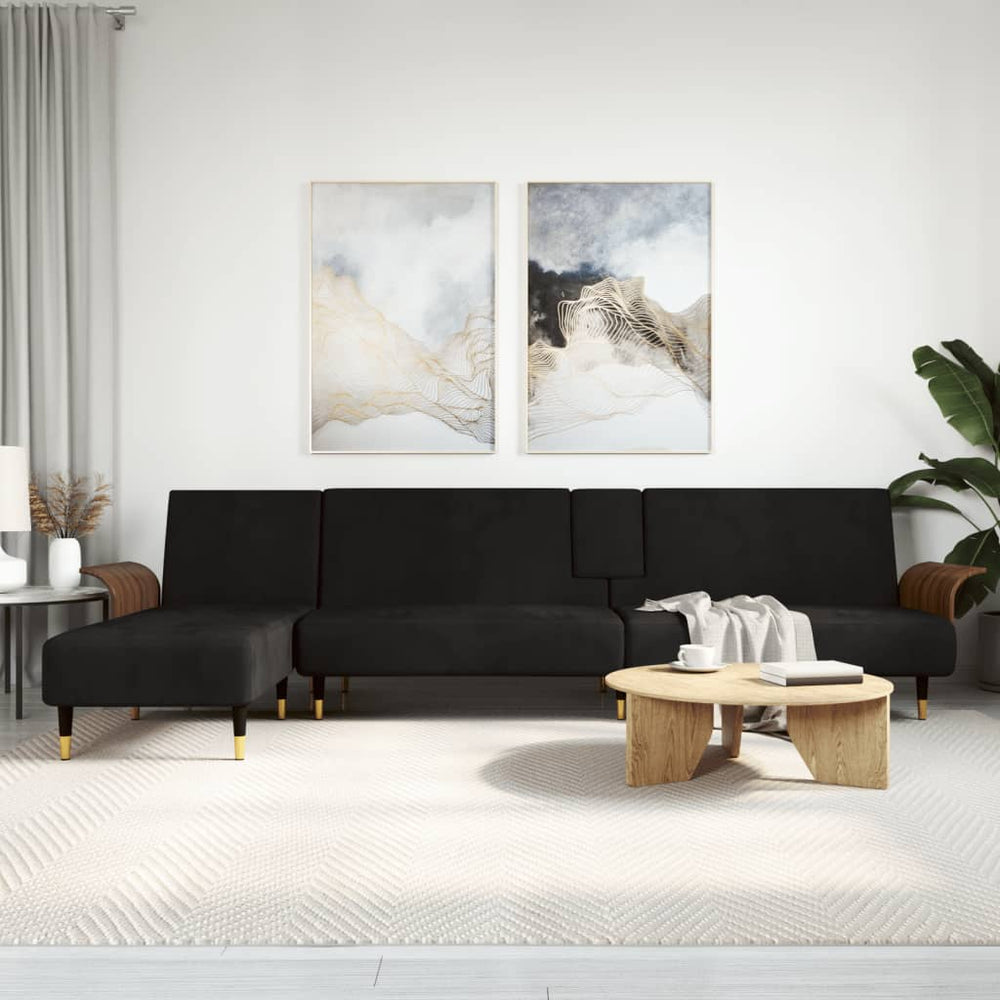 vidaXL L-shaped Sofa Bed Black 279x140x70 cm Velvet