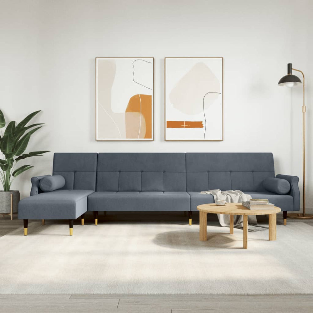 vidaXL L-shaped Sofa Bed Dark Grey 271x140x70 cm Velvet