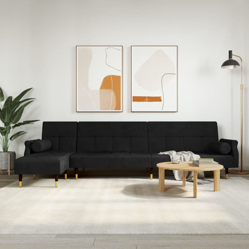 vidaXL L-shaped Sofa Bed Black 271x140x70 cm Velvet