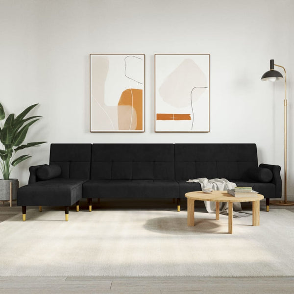 vidaXL L-shaped Sofa Bed Black 271x140x70 cm Velvet