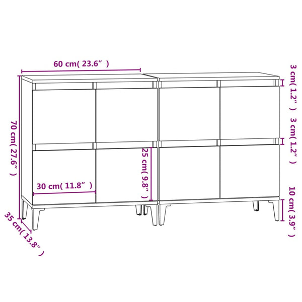 vidaXL Sideboards 2 pcs. Sonoma Oak 60x35x70 cm Engineered Wood