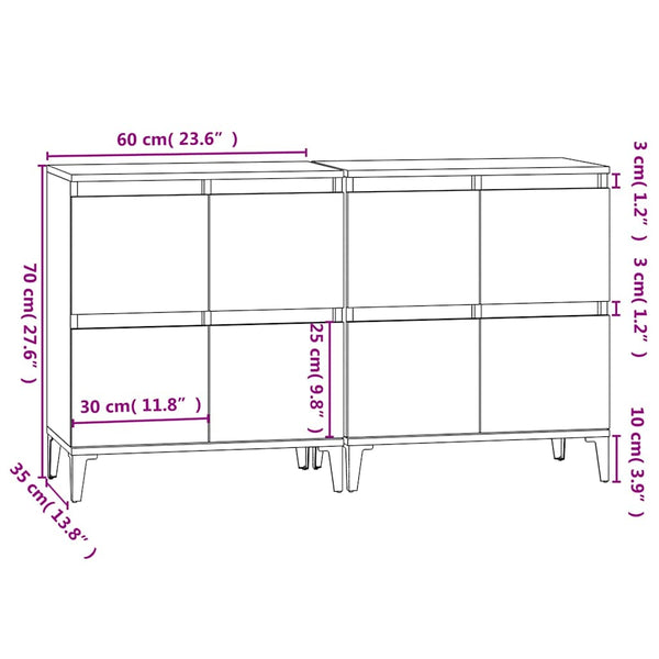 vidaXL Sideboards 2 pcs. Concrete Grey 60x35x70 cm Engineered Wood