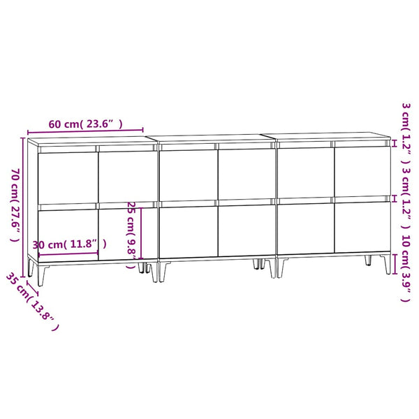 vidaXL Sideboards 3 pcs. White 60x35x70 cm Engineered Wood