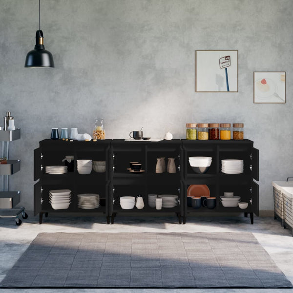 vidaXL Sideboards 3 pcs. Black 60x35x70 cm Engineered Wood