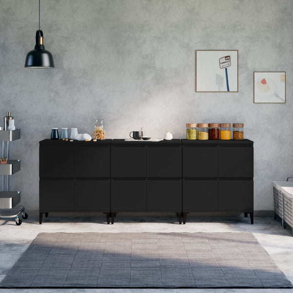 vidaXL Sideboards 3 pcs. Black 60x35x70 cm Engineered Wood
