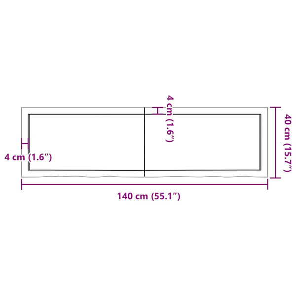vidaXL Countertop Dark Brown 140x40x(2-4)cm Solid Wood