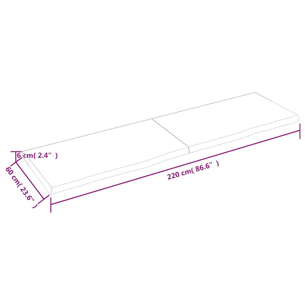 vidaXL Tabletop 220x60x(2-6) cm Solid Oak Untreated