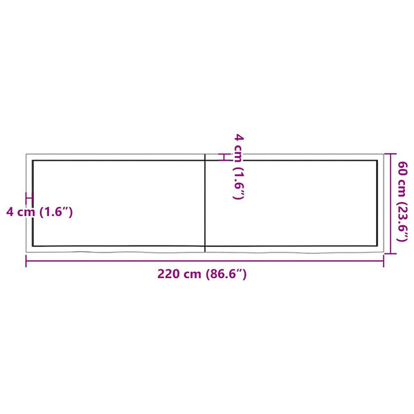 vidaXL Tabletop 220x60x(2-6) cm Solid Oak Untreated