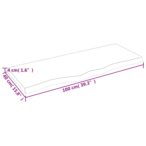vidaXL Tabletop Light Brown 100x40x(2-4)cm Solid Oak Treated