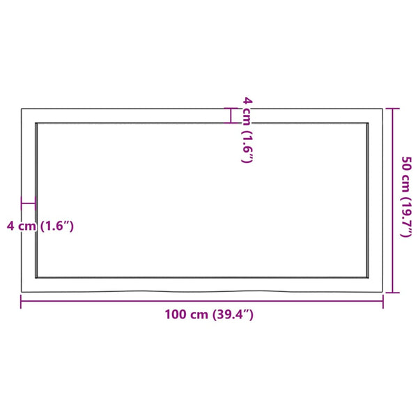 vidaXL Tabletop Dark Brown 100x50x(2-4) cm Solid Oak Wood