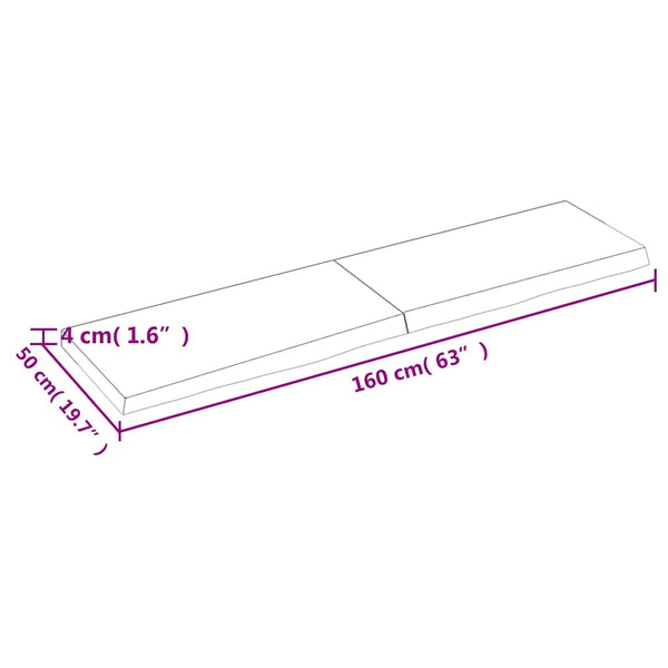 vidaXL Tabletop Dark Brown 160x50x(2-4)cm Solid Oak Wood