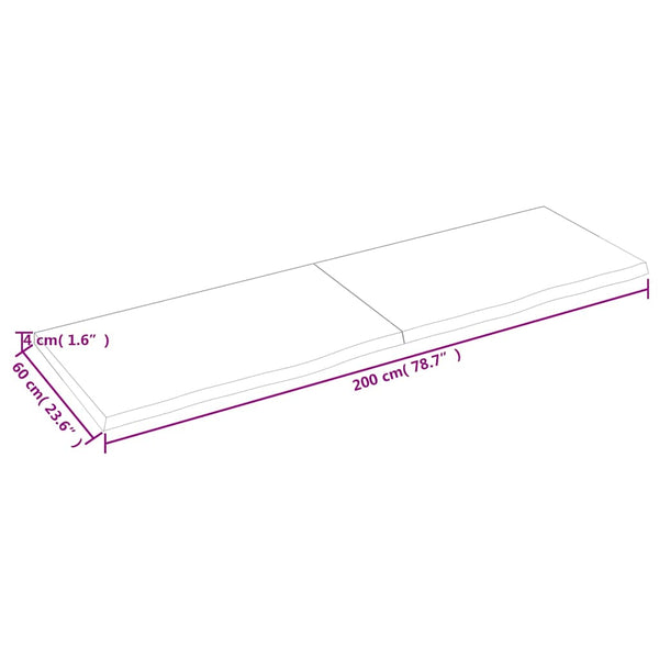 vidaXL Tabletop Dark Brown 200x60x(2-4)cm Solid Oak Wood
