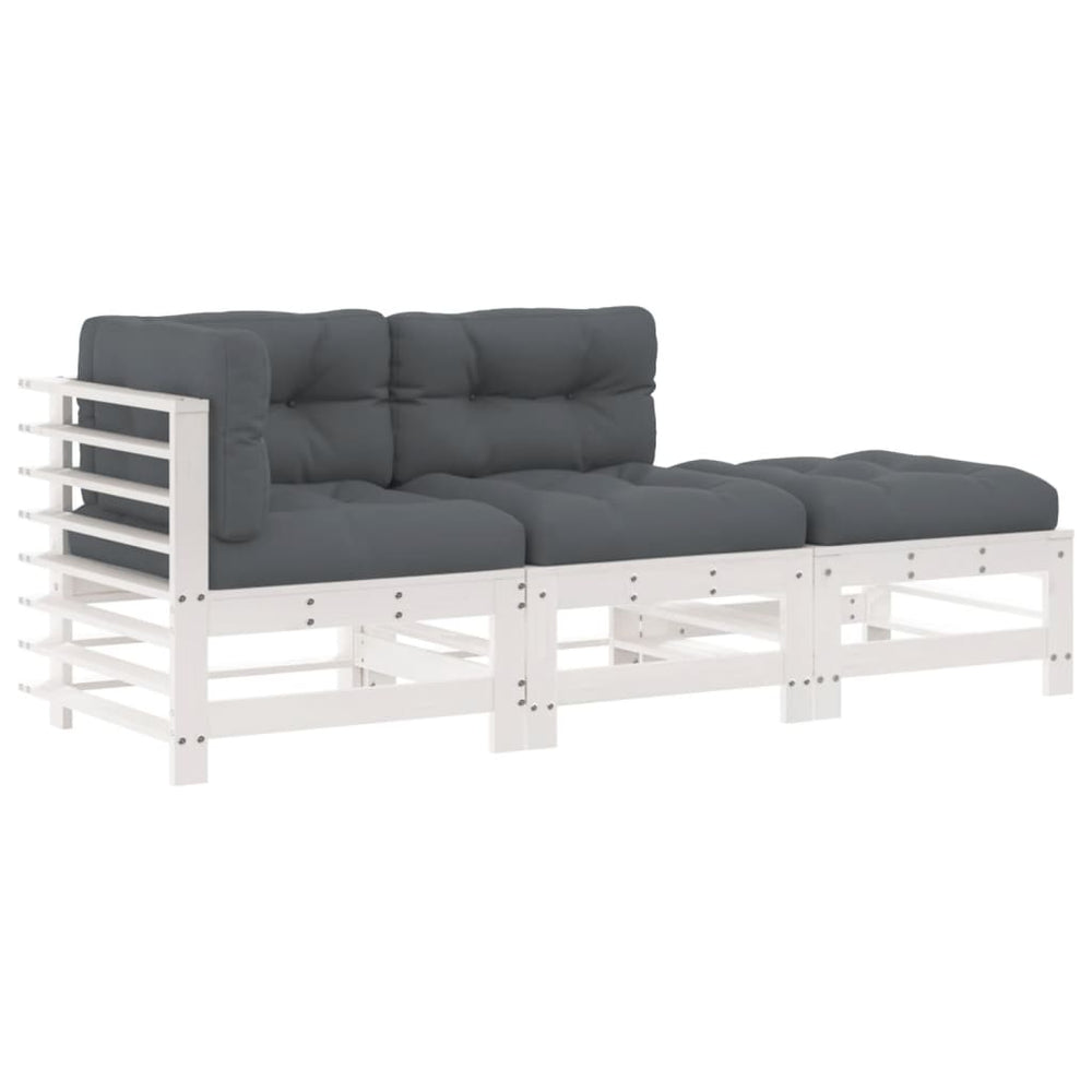 vidaXL 3-Piece Garden Lounge Set with Cushions White Solid Wood