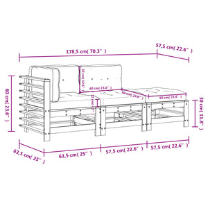 vidaXL 3-Piece Garden Lounge Set with Cushions White Solid Wood