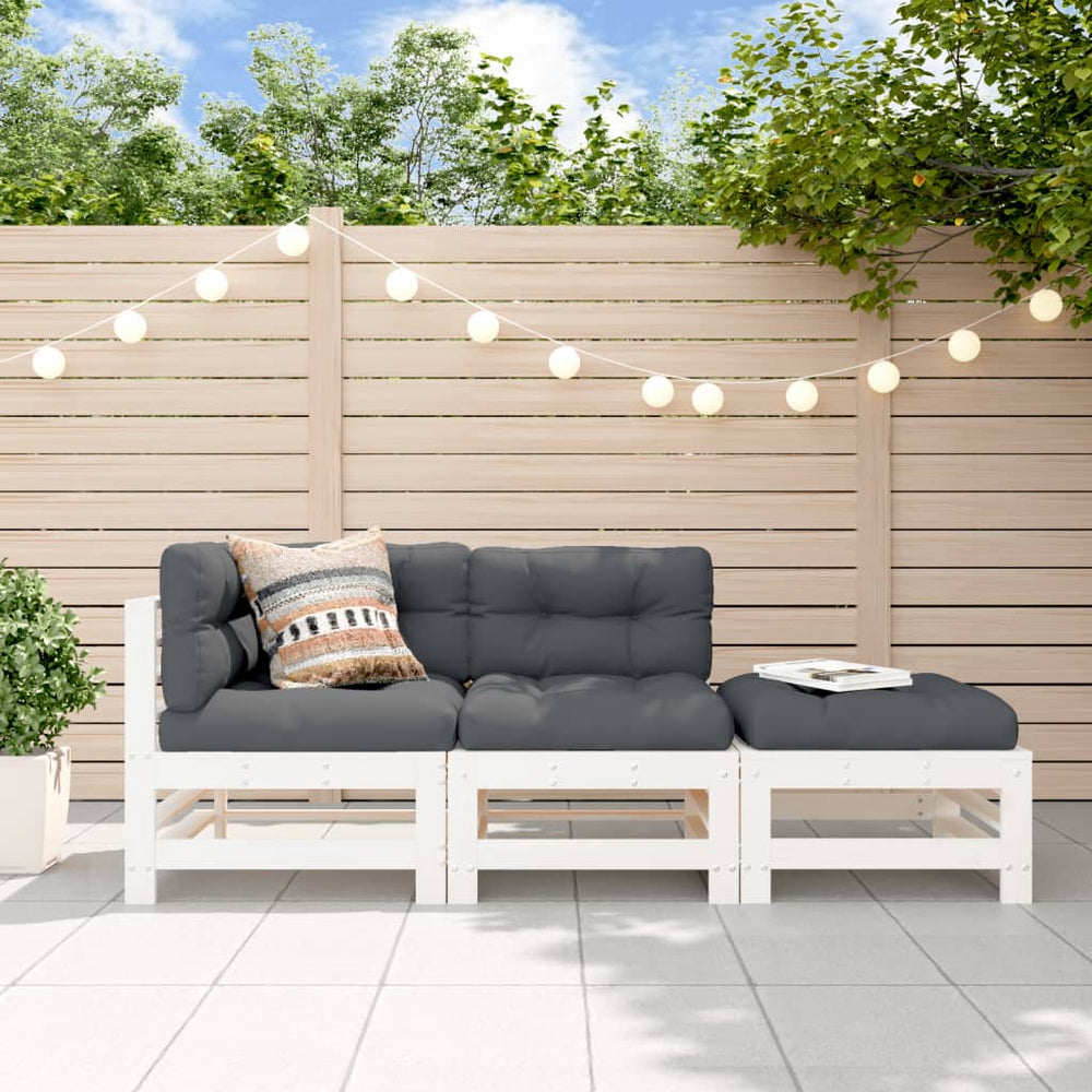 vidaXL 3-Piece Garden Lounge Set with Cushions White Solid Wood