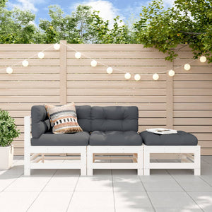 vidaXL 3-Piece Garden Lounge Set with Cushions White Solid Wood