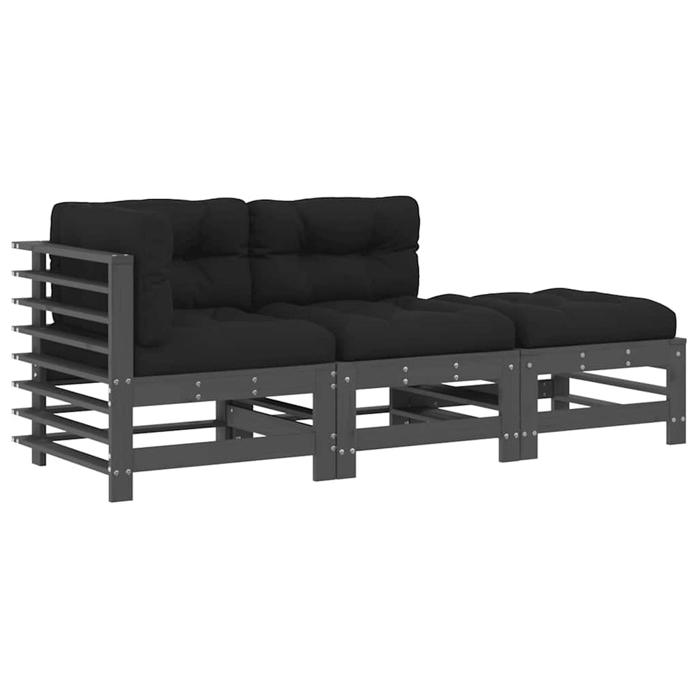 vidaXL 3-Piece Garden Lounge Set with Cushions Grey Solid Wood
