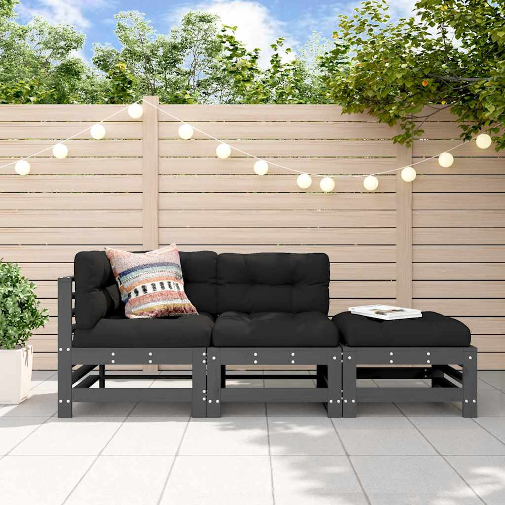 vidaXL 3-Piece Garden Lounge Set with Cushions Grey Solid Wood