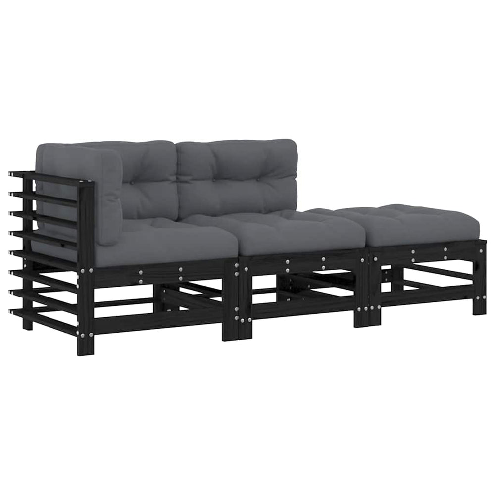 vidaXL 3-Piece Garden Lounge Set with Cushions Black Solid Wood