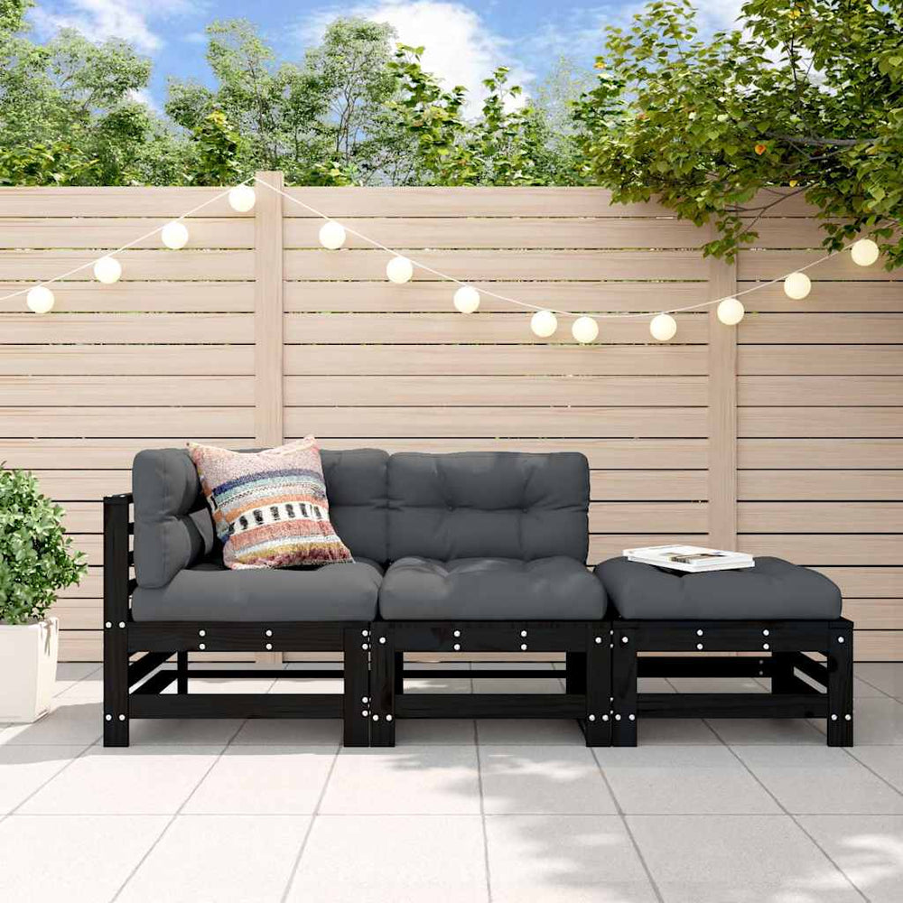 vidaXL 3-Piece Garden Lounge Set with Cushions Black Solid Wood