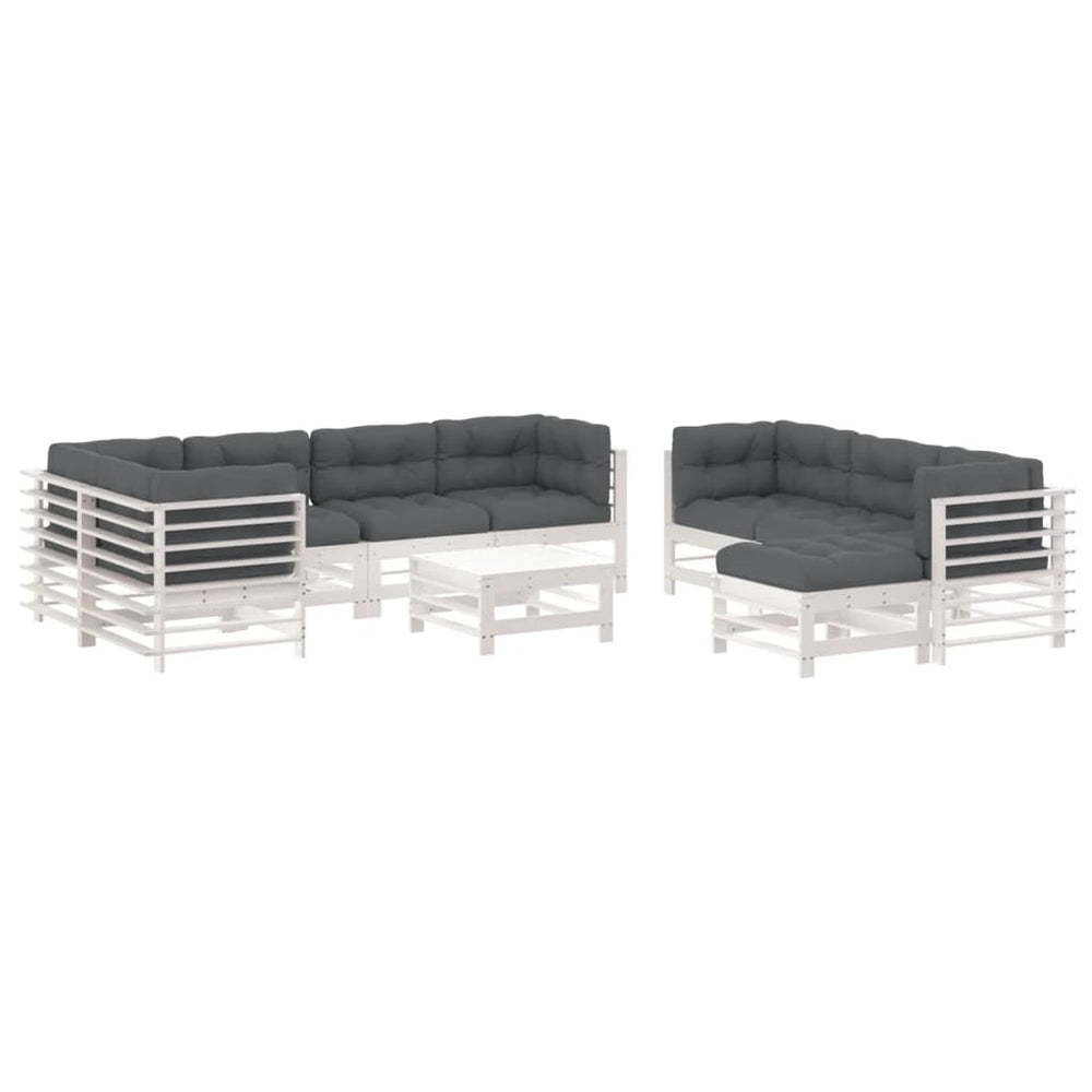 vidaXL 10-Piece Garden Lounge Set with Cushions White Solid Wood