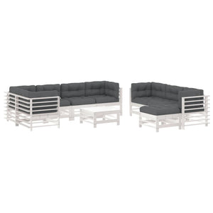 vidaXL 10-Piece Garden Lounge Set with Cushions White Solid Wood