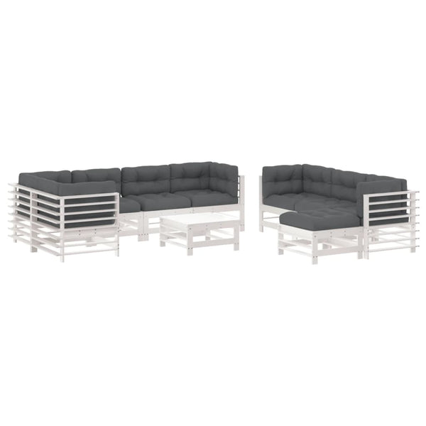 vidaXL 10-Piece Garden Lounge Set with Cushions White Solid Wood