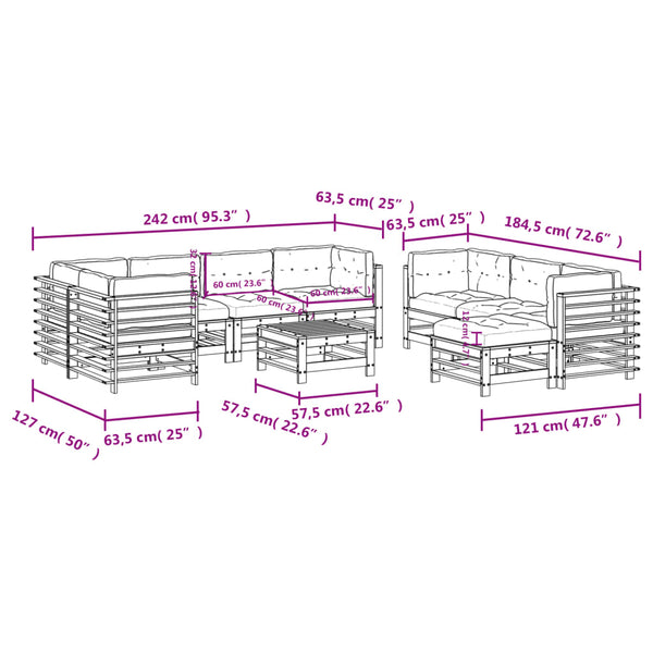 vidaXL 10-Piece Garden Lounge Set with Cushions White Solid Wood
