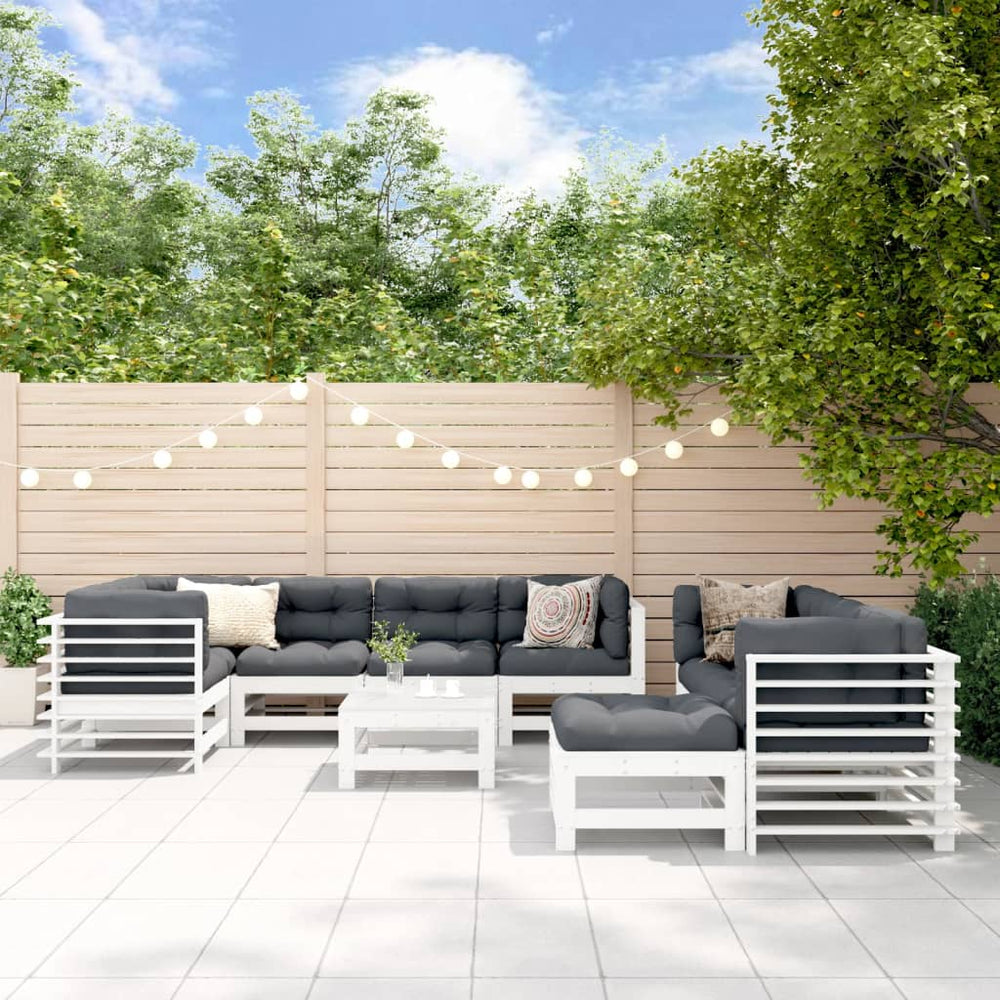 vidaXL 10-Piece Garden Lounge Set with Cushions White Solid Wood