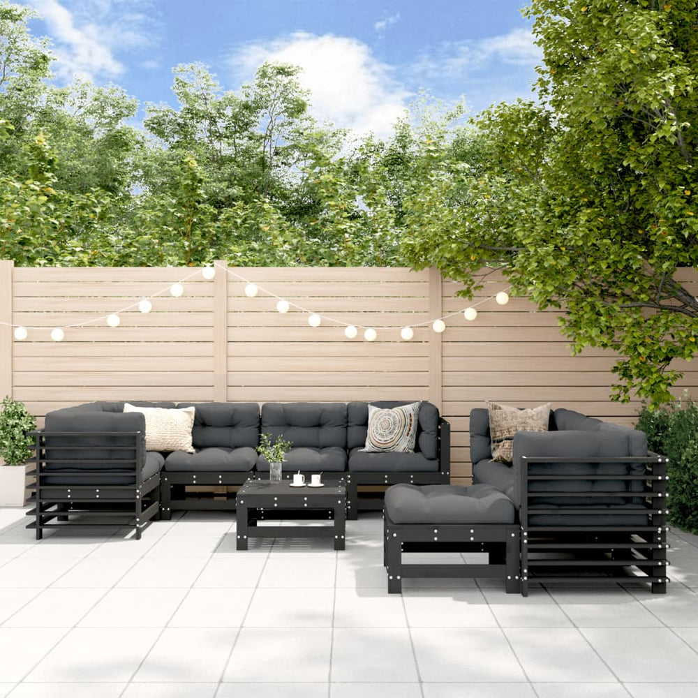 vidaXL 10-piece Garden Lounge Set with Cushions Black Solid Wood