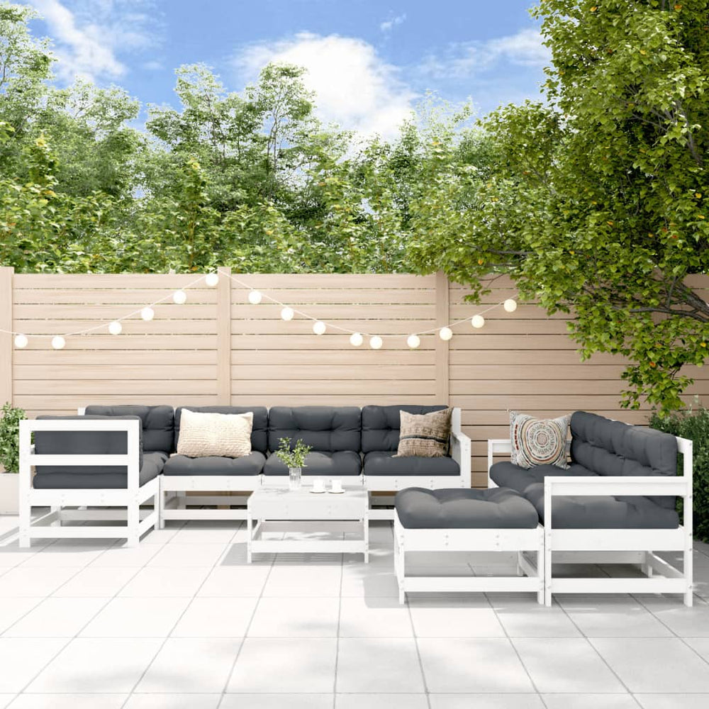 vidaXL 10-piece Garden Lounge Set White Solid Pine Wood