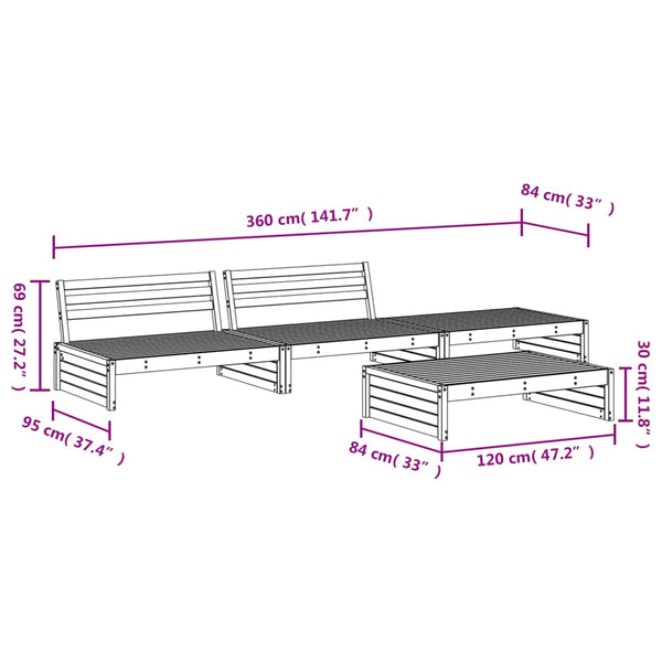 vidaXL 4-piece Solid Pine Garden Lounge Set
