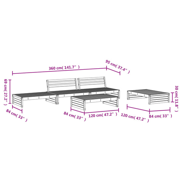 vidaXL 5-piece Impregnated Pine Garden Lounge Set