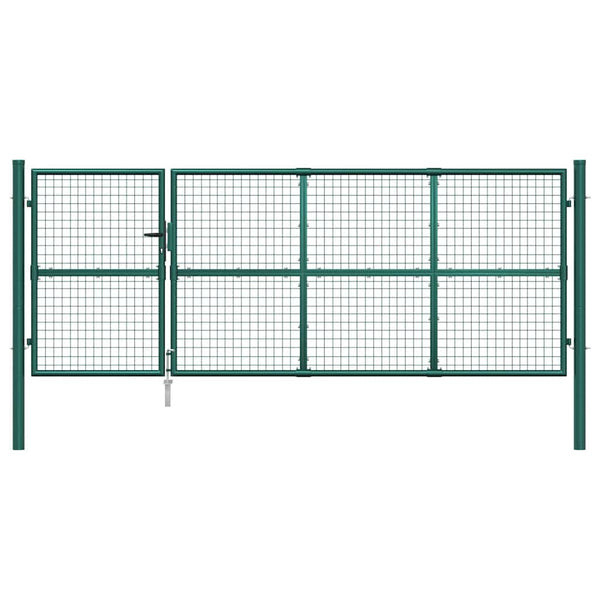 vidaXL Mesh Garden Gate Green 350x125 cm Galvanized Steel