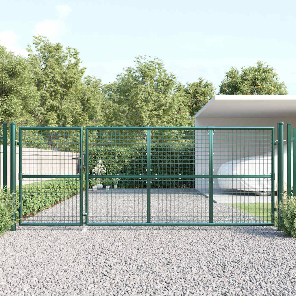 vidaXL Mesh Garden Gate Green 350x125 cm Galvanized Steel