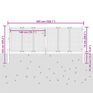 vidaXL Garden Gate Anthracite 300x75 cm Steel