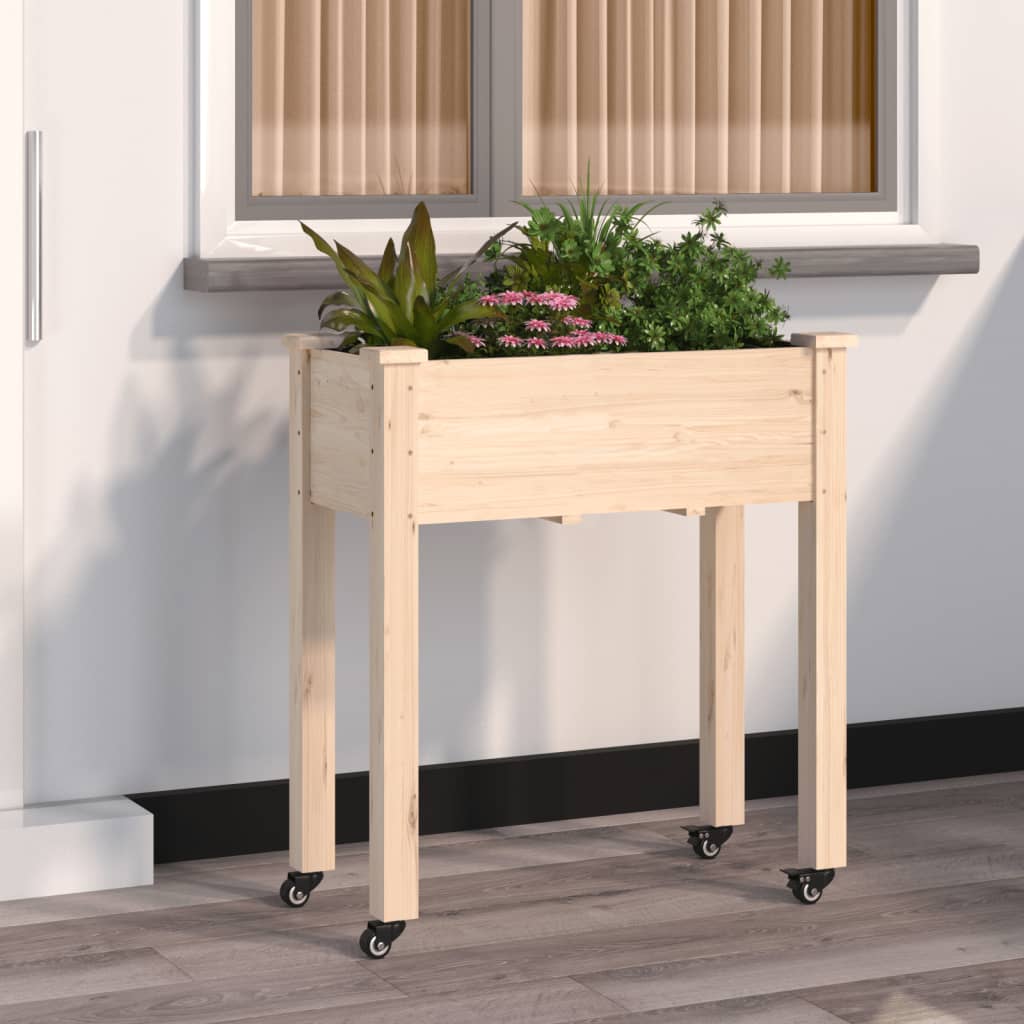 vidaXL Planter with Insert and Wheels 71x37x80 cm Solid Fir Wood