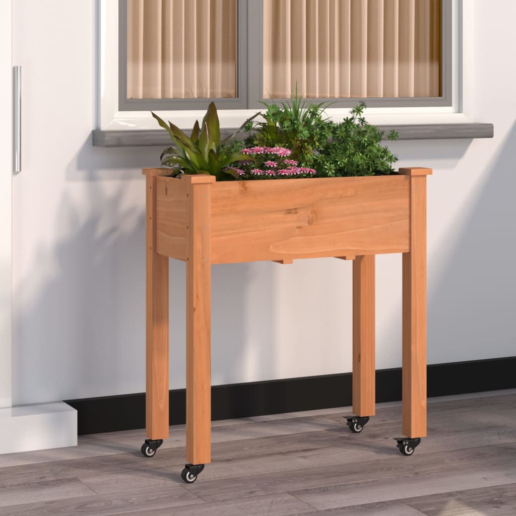 vidaXL Planter with Insert and Wheels Brown 71x37x80 cm Firwood