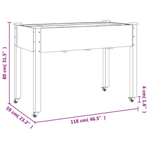 vidaXL Planter with Insert and Wheels Brown 118x59x80cm Fir Wood