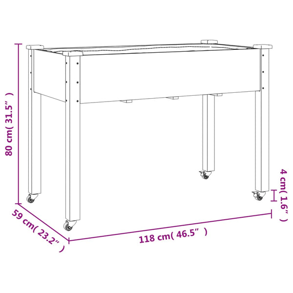 vidaXL Planter with Insert and Wheels Brown 118x59x80cm Fir Wood