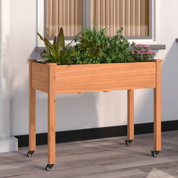 vidaXL Planter with Insert and Wheels Brown 118x59x80cm Fir Wood