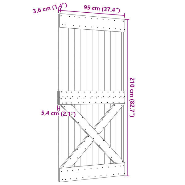 vidaXL Door NARVIK Natural 95 x 210 cm Solid Pinewood