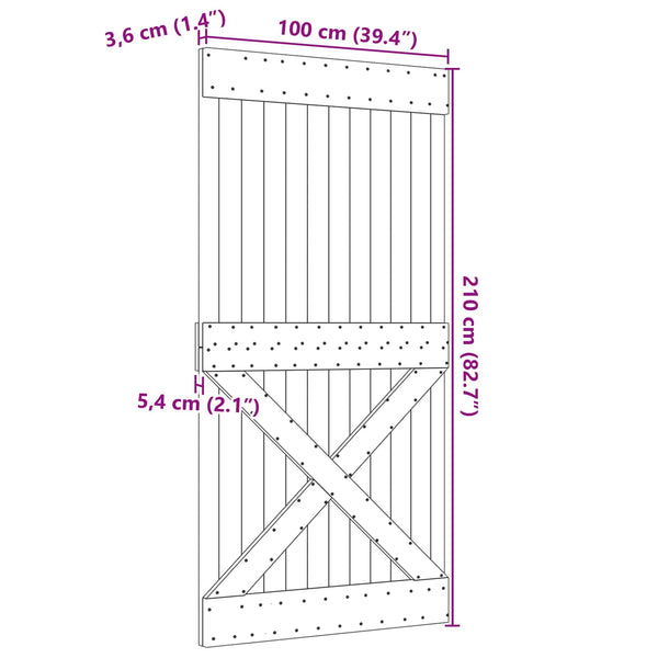 vidaXL Door NARVIK Natural 100 x 210 cm Solid Pine