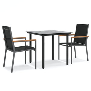 vidaXL 3-Piece Garden Dining Set Black Textilene and Steel