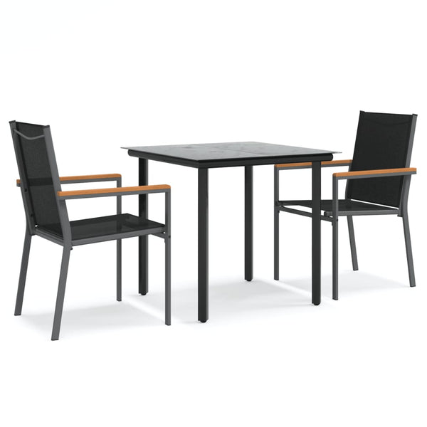 vidaXL 3-Piece Garden Dining Set Black Textilene and Steel
